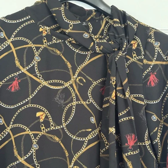 Zara Chain Tassel Horse & Jewel Pattern Tie Neck Tunic XL - Picture 6 of 11